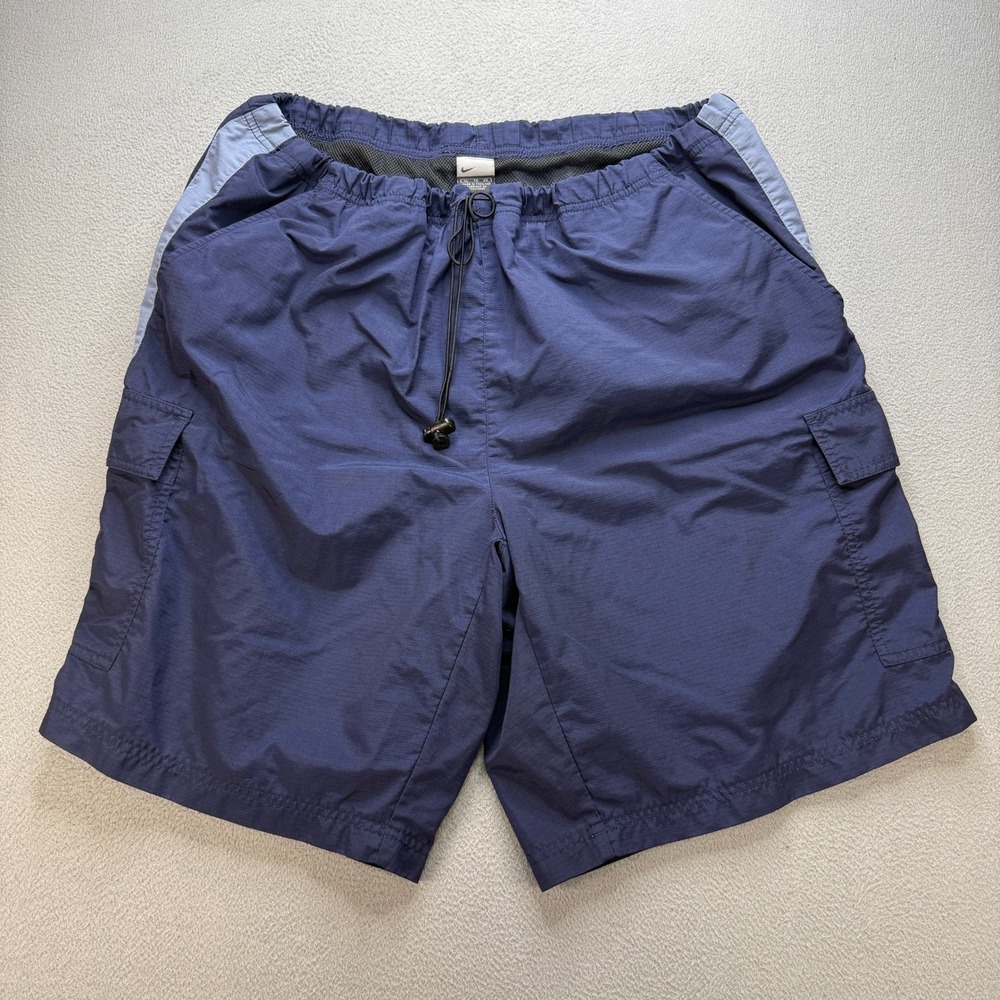 Vintage Nike Cargo Board Shorts Mens XL Navy Blue Nylon Ripstop Athletic Y2K